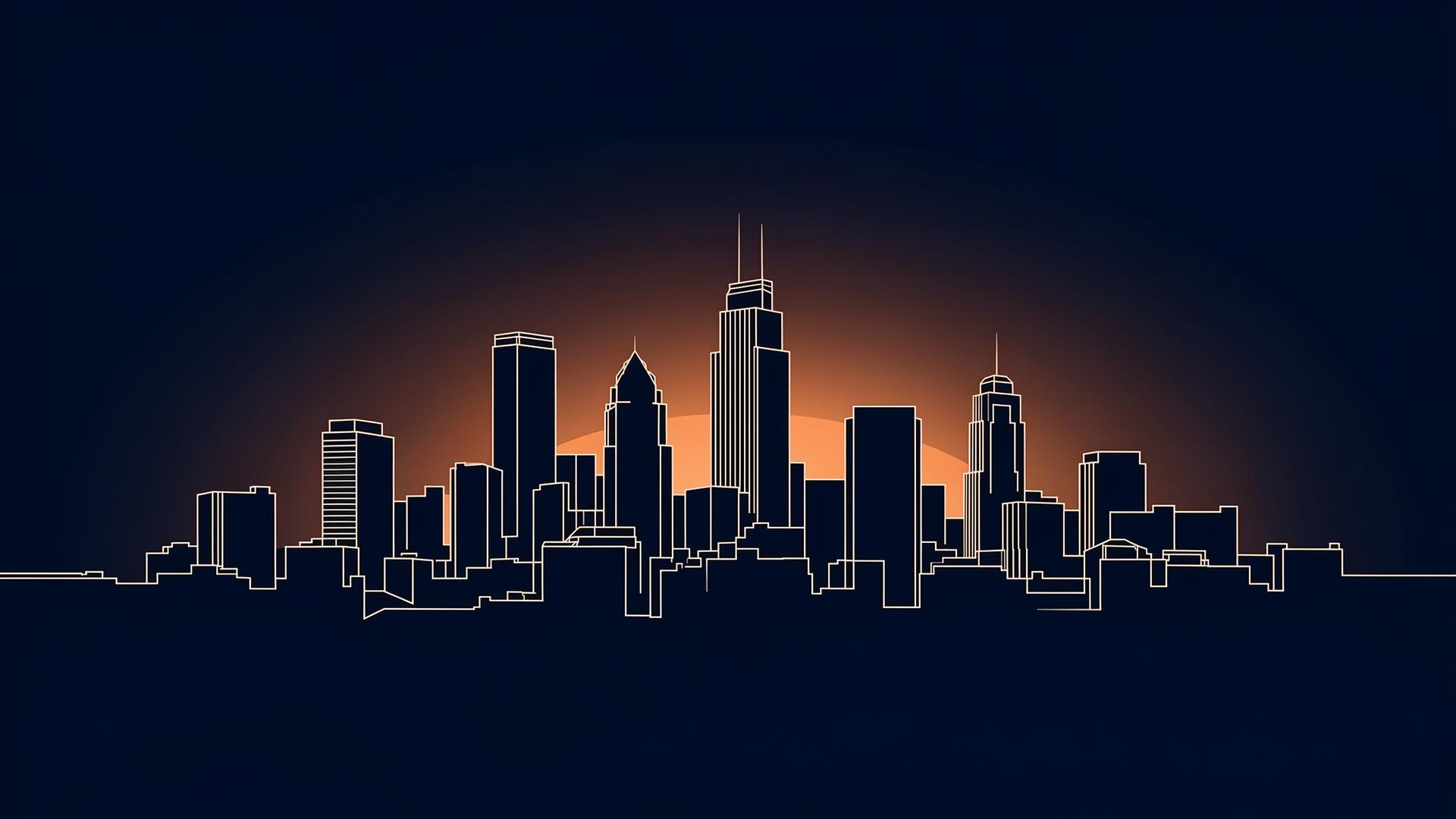 Stylized Houston skyline at dusk