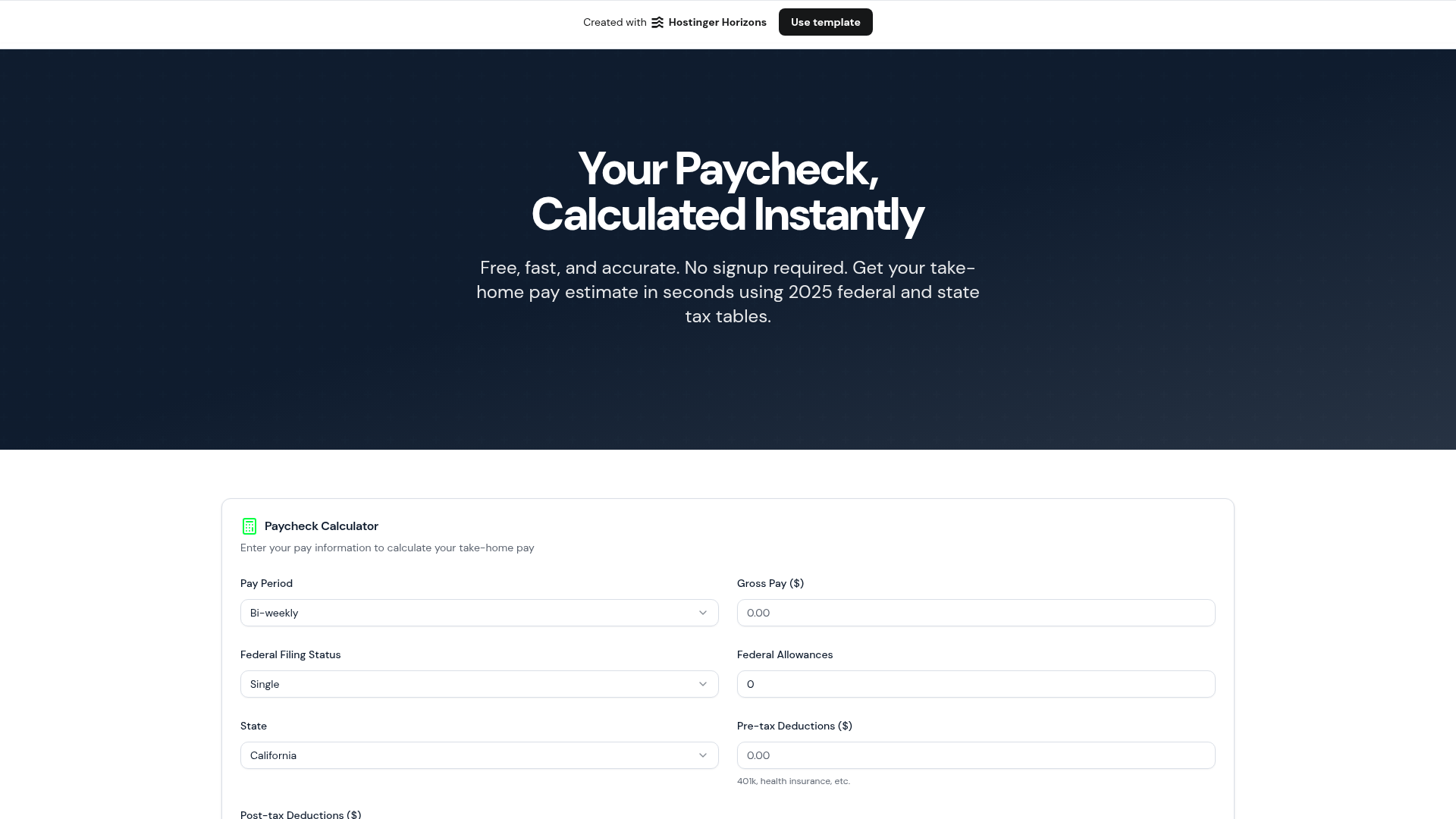 Instant Paycheck & Pay Stub Calculator