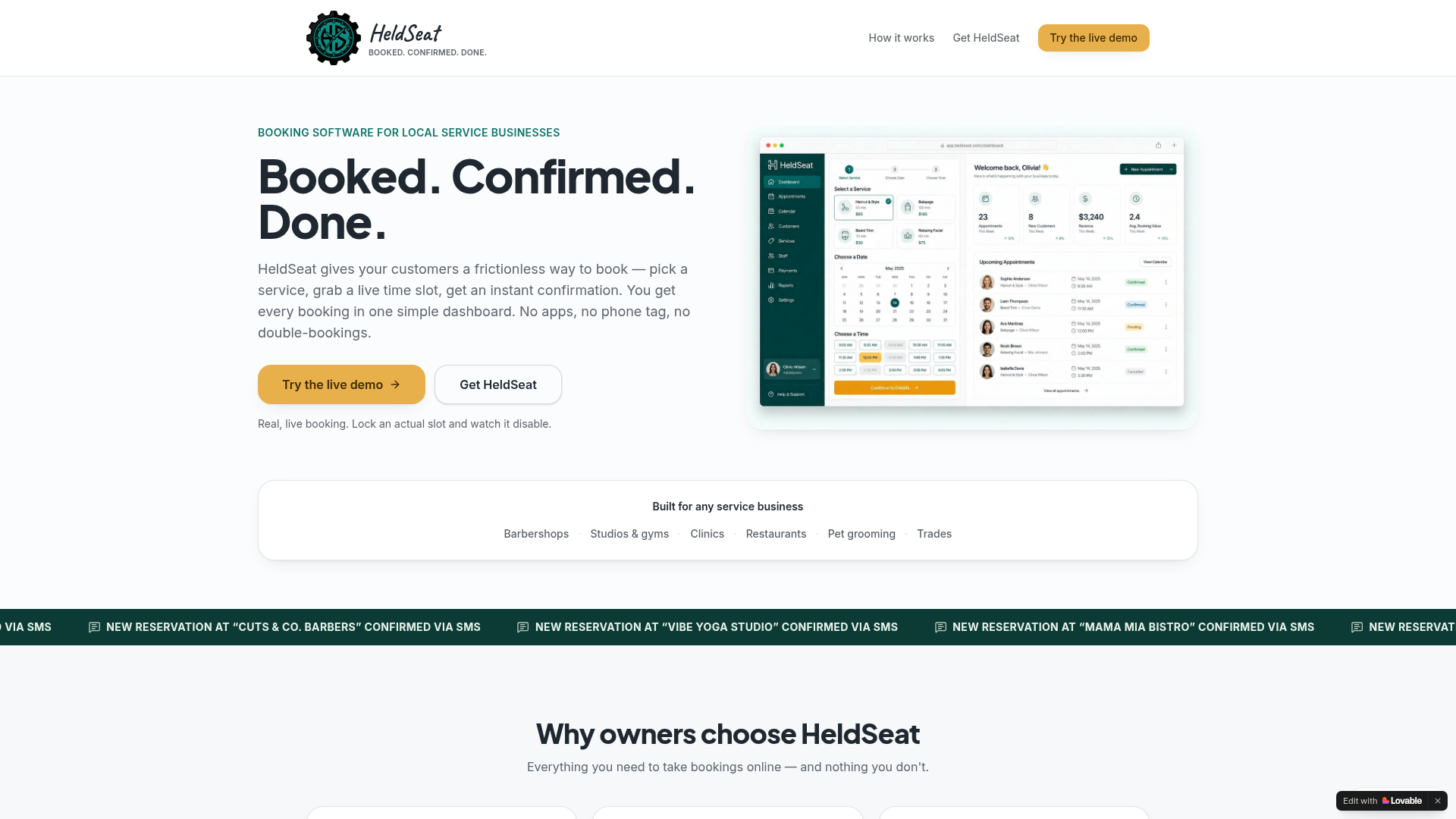 HeldSeat — Booking for Local Service Businesses